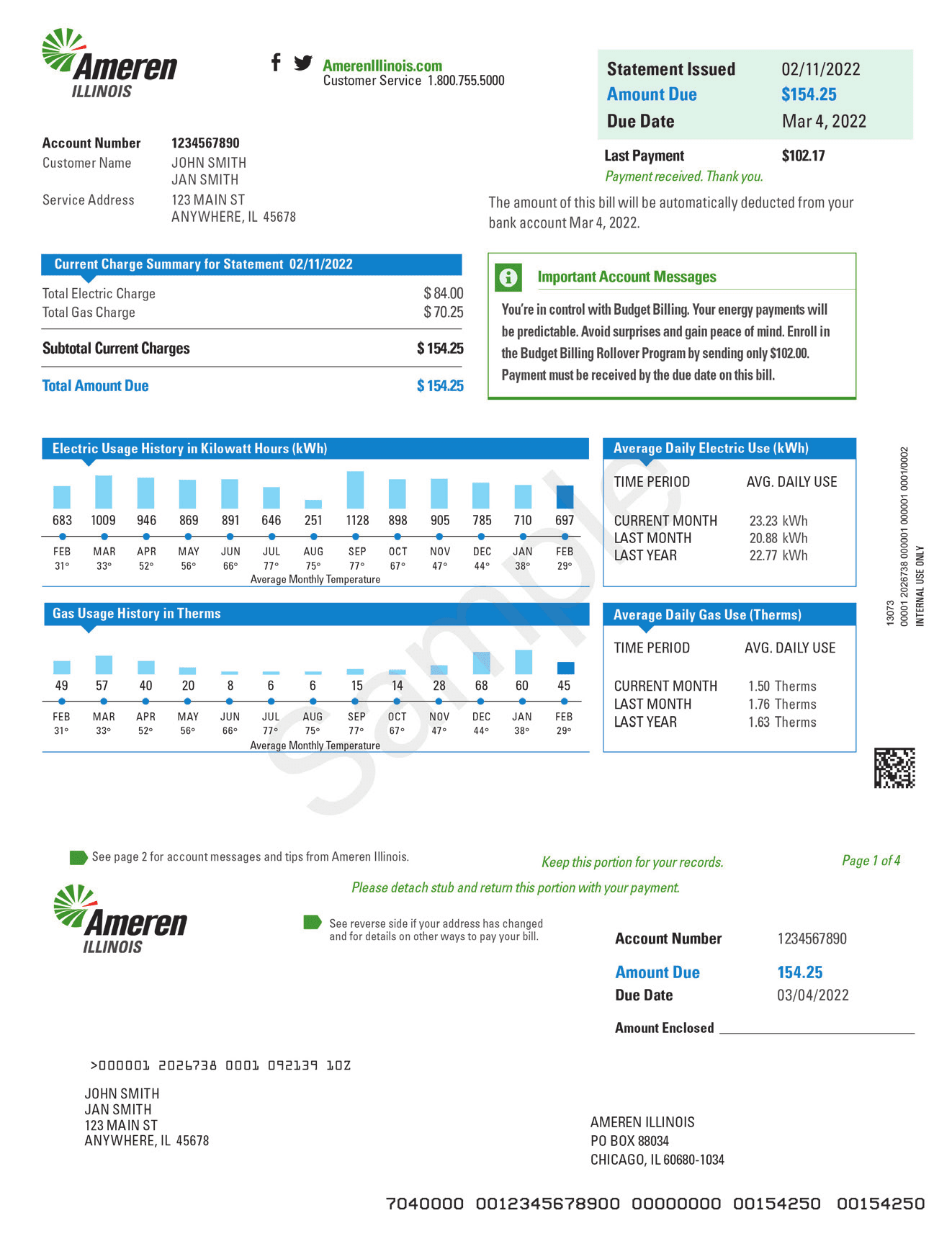 Sample Ameren Illinois bill, Your Ameren bill: the overview page